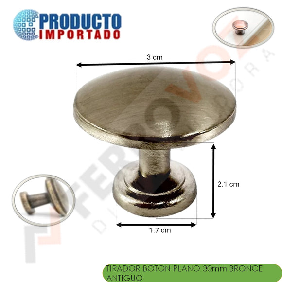 TIRADOR  ZAMAC BOTON PLANO 30 mm. BRONCE ANTIGUO