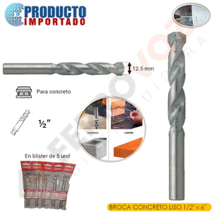 BROCA CONCRETO LISO 1/2" X 6"  ( 5 PCS )