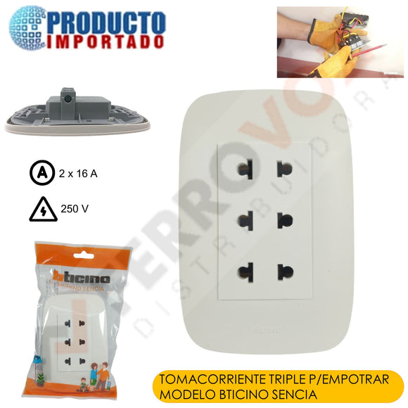 TOMACORRIENTE TRIPLE P/EMPOTRAR MODELO BTICINO SENCIA