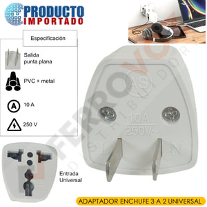 ADAPTADOR ENCHUFE 3 A 2 UNIVERSAL