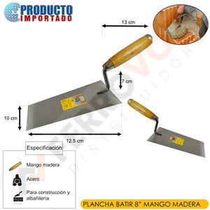 PLANCHA BATIR 8" MANGO MADERA