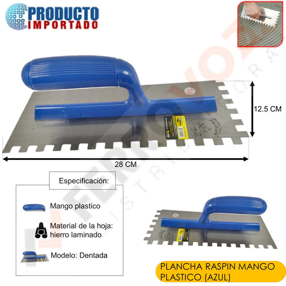 PLANCHA RASPIN MANGO PLASTICO (AZUL)