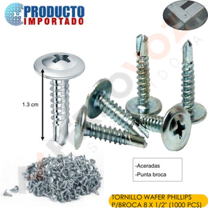 TORNILLO WAFER PHILLIPS P/BROCA 8 X 1/2" (1000 PCS)