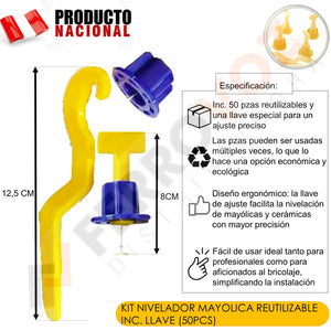 KIT NIVELADOR MAYOLICA REUTILIZABLE INC. LLAVE (50PCS)