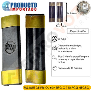 FUSIBLES DE FENOL 60A TIPO C ( 10 PCS) NEGRO