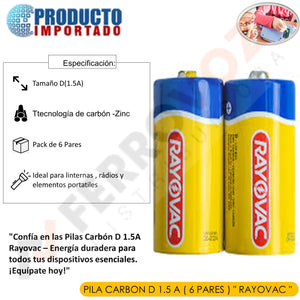 PILA CARBON D  1.5 A ( 6 pares ) " RAYOVAC "