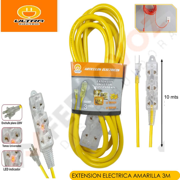 EXTENSION ELECTRICA VULCANIZADA AMARILLA 3 MT 