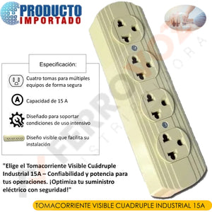 TOMACORRIENTE VISIBLE CUADRUPLE INDUSTRIAL 15A