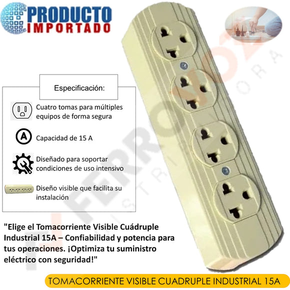 TOMACORRIENTE VISIBLE CUADRUPLE INDUSTRIAL 15A