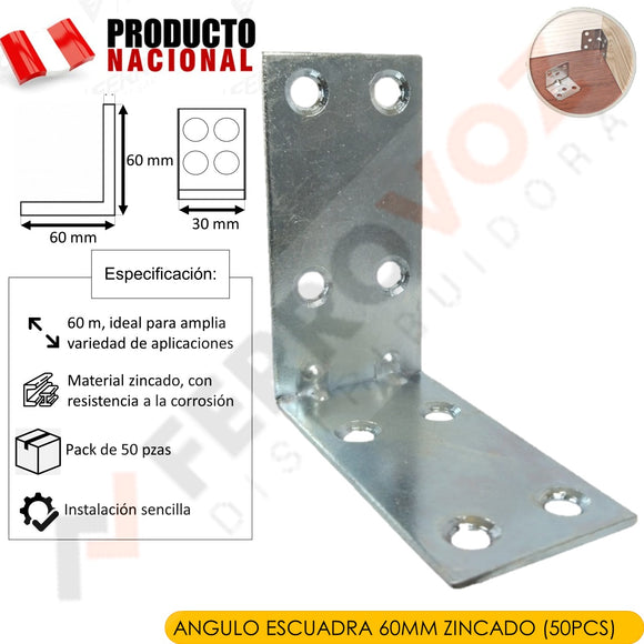 ANGULO ESCUADRA 60MM ZINCADO (50PCS)