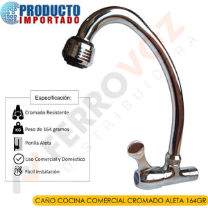 CAÑO COCINA COMERCIAL CROMADO aleta 164Gr