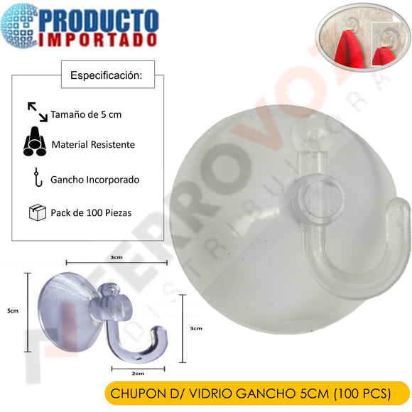 CHUPON D/ VIDRIO GANCHO 5cm  (100 pcs)