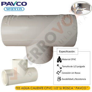 TEE AGUA CALIENTE CPVC 1/2" S/ ROSCA " PAVCO "