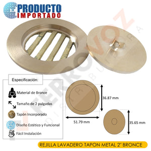 REJILLA LAVADERO TAPON METAL 2" BRONCE