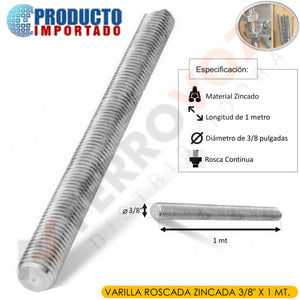 VARILLA ROSCADA ZINCADA 3/8" X 1 MT.