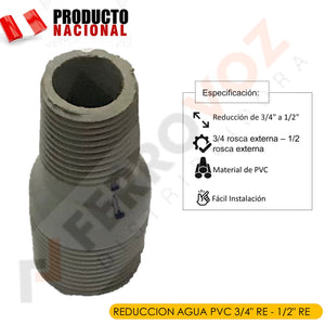 REDUCCION AGUA PVC 3/4" RE - 1/2" RE