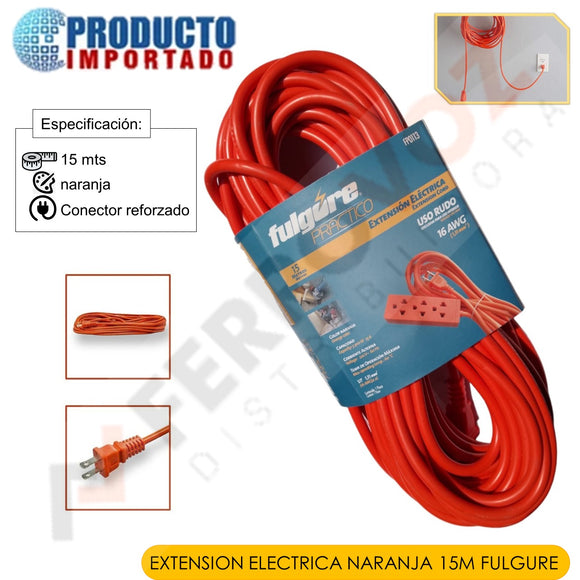 EXTENSION ELECTRICA NARANJA 15M FULGURE