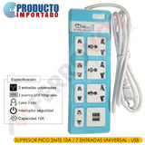 SUPRESOR PICO 2MTS 10A / 7 ENTRADAS UNIVERSAL - USB