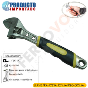 LLAVE FRANCESA 12" MANGO GOMA