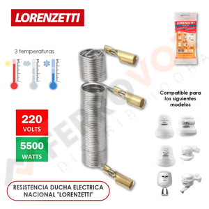 RESISTENCIA DUCHA ELECTRICA NACIONAL MODELO LORENZETTY