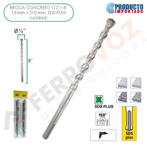 BROCA CONCRETO 1/2 " x 8" 13 mm. x 210 mm. SDS-PLUS (unidad)