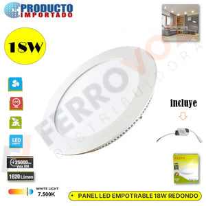 PANEL LED EMPOTRAR 18W REDONDO