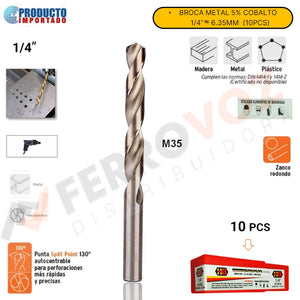 BROCA METAL 5% COBALTO 1/4" (10 PCS)  "HB-CISER"