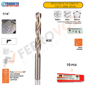 BROCA METAL 5% COBALTO 7/16" (5 PCS) "HB-CISER"