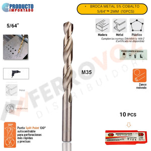 BROCA METAL 5% COBALTO 2MM (10 PCS) "HB-CISER"