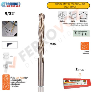 BROCA METAL 5% COBALTO 9/32"  (10 PCS) "HB-CISER"