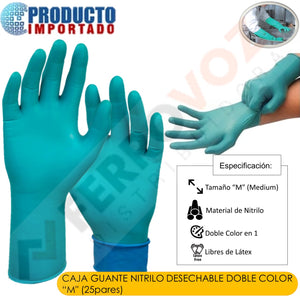 CAJA GUANTE NITRILO DESECHABLE DOBLE COLOR "M" ( 25 PARES )