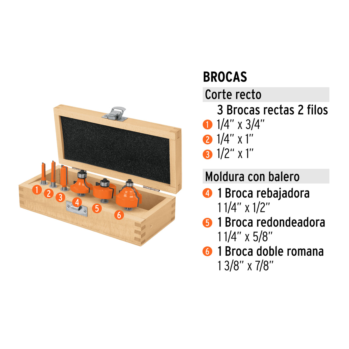 JUEGO DE 6 BROCAS PARA ROUTER, TRUPER – FERROVOZ IMPORT