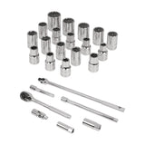JUEGO DE 25 HERRAMIENTAS CUADRO 1/2' STD Y MM PARA MECÁNICO