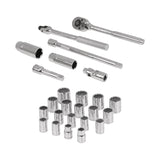 JUEGO DE 25 HERRAMIENTAS CUADRO 3/8' STD Y MM PARA MECÁNICO