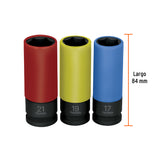 JUEGO 3 DADOS LARGOS 1/2' IMPACTO PROTECCIÓN PLÁSTICA 6P MM