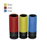 JUEGO 3 DADOS LARGOS 1/2' IMPACTO PROTECCIÓN PLÁSTICA 6P MM