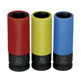 JUEGO 3 DADOS LARGOS 1/2' IMPACTO PROTECCIÓN PLÁSTICA 6P MM