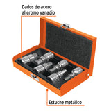 JUEGO DE 6 DADOS CUADRO 1/2' PUNTA HEX MM, ESTUCHE METÁLICO
