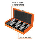 JUEGO DE 7 DADOS CUADRO 1/2' PUNTA HEX STD, ESTUCHE METÁLICO