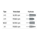 JUEGO DE 4 PIEDRAS MONTADAS ZANCO 1/4', ACERO INOXIDABLE
