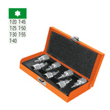 JUEGO DE 7 DADOS CUADRO 1/2' PUNTA TORX, ESTUCHE METÁLICO