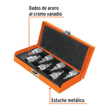 JUEGO DE 7 DADOS CUADRO 1/2' PUNTA TORX, ESTUCHE METÁLICO
