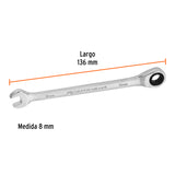 LLAVE COMBINADA CON MATRACA 8 MM X 136 MM LARGO, EXPERT