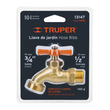 LLAVE P/MANGUERA, DE LATÓN 140G, 1/2', BLÍSTER, TRUPER