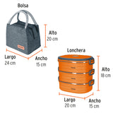 LONCHERA TÉRMICA CON 3 CONTENEDORES DE ACERO INOXIDABLE