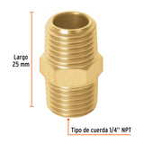 NIPLE DE LATÓN, MACHO-MACHO, CUERDA 1/4' NPT, TRUPER