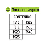 JUEGO DE 7 PUNTAS TORX COMBINADAS C/SEGURO LARGO 2', EXPERT