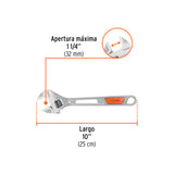 LLAVE AJUSTABLE (PERICO) 10' CROMADA MANGO DE PVC, TRUPER