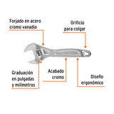LLAVE AJUSTABLE (PERICO) 6' PROFESIONAL CROMADA, EXPERT