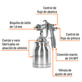 PISTOLA P/PINTAR SUCCIÓN HVLP VASO ALUMINIO, 1.4 MM, TRUPER